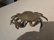 VTG Mid Century Brass Crab Ashtray Hinged Back & Claws Cleaned 7” Wide 2” Tall