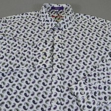 Alan Flusser Shirt Mens Large White Purple Green Paisley Long Sleeve Button Up