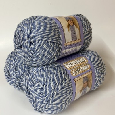 Bernat Softee Chunky Twist Yarn Blue White Denim Ragg Lot Of 3