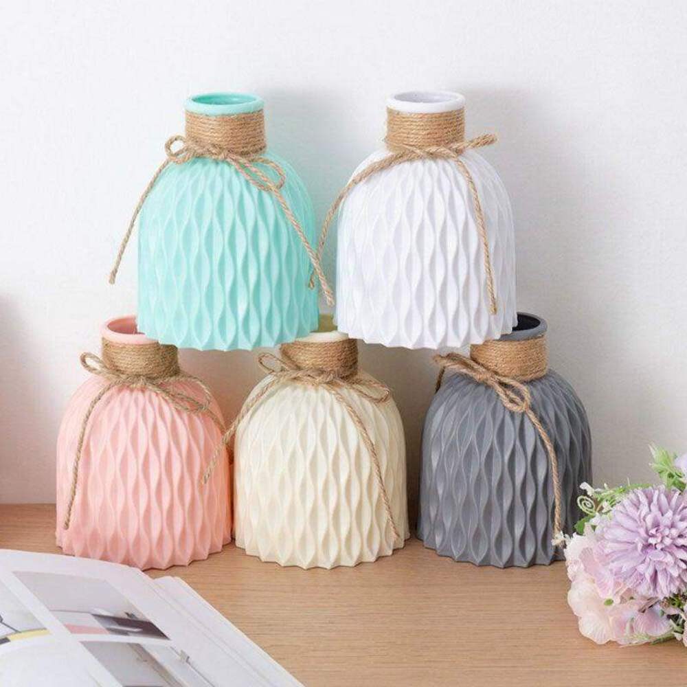 Plastic Vases Anti-ceramic Unbreakable Basket Imitation Rattan Flower Vase For H thumbnail 15