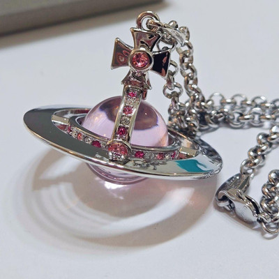 In Box/Pouch】Vivienne Westwood Small Orb Necklace Pendant Pink