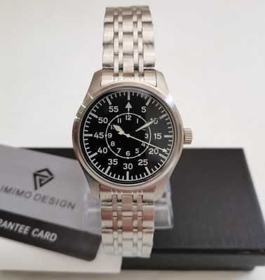 NEU UND VERPACKT Aimimo GANZSTAHL FLIEGER TYP B UHR BLACK SAPPHIRE SEIKO VH31 LUME 50m