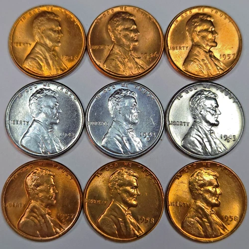 9 Lincoln Wheat Cents 1943 Steel Set Uncirculated All Different Dates! (Lot#16)