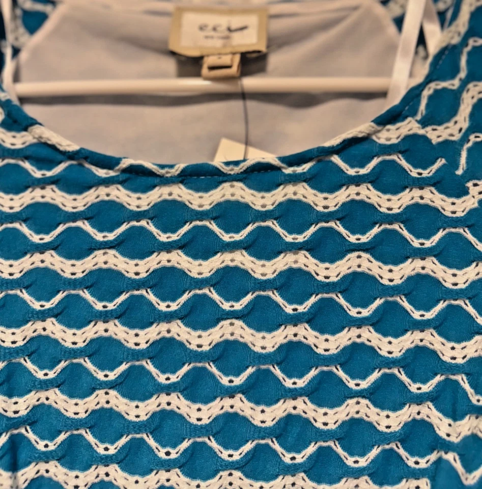 Blusa Camisa Top ECI S 4 Busto 32 Largo 23 Azul Blanco Rayas Encaje Inserto Foto 3 de 3