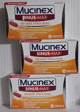 3x Mucinex Sinus-Max Pressure Pain Cough Max Strength Caplets 20ct Ea. Exp 01/27