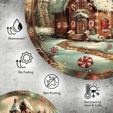 1pc Vintage Christmas Candy House Metal Sign - 8 Inch Round Aluminum Wall Decor