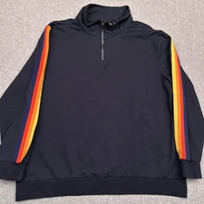 ALDI Gear Employee 1/4 Zip Sweatshirt Women's XL Navy Blue Rainbow Striped