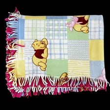 Disney Winnie The Pooh Baby Fleece Throw Blanket Fringed 39" X 60" Pink Plaid