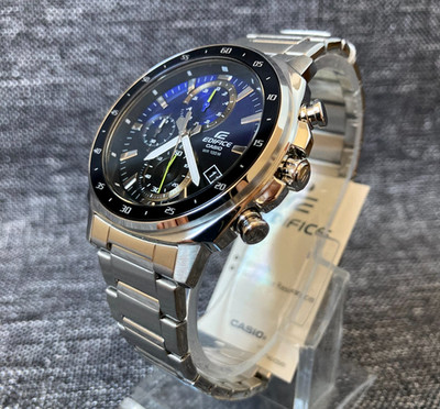 CASIO EDIFICE EFV-600D-2A STAHL ANALOG BLAU & SCHWARZES ZIFFERBLATT CHRONO BRANDNEU