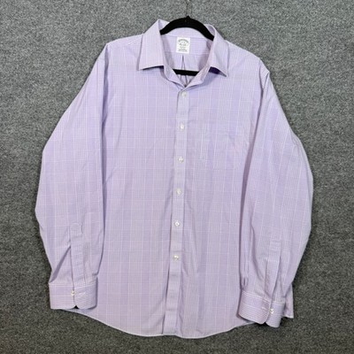 Brooks Brothers Regent Shirt Men 17-35 Purple Micro Check Non-Iron Button Up