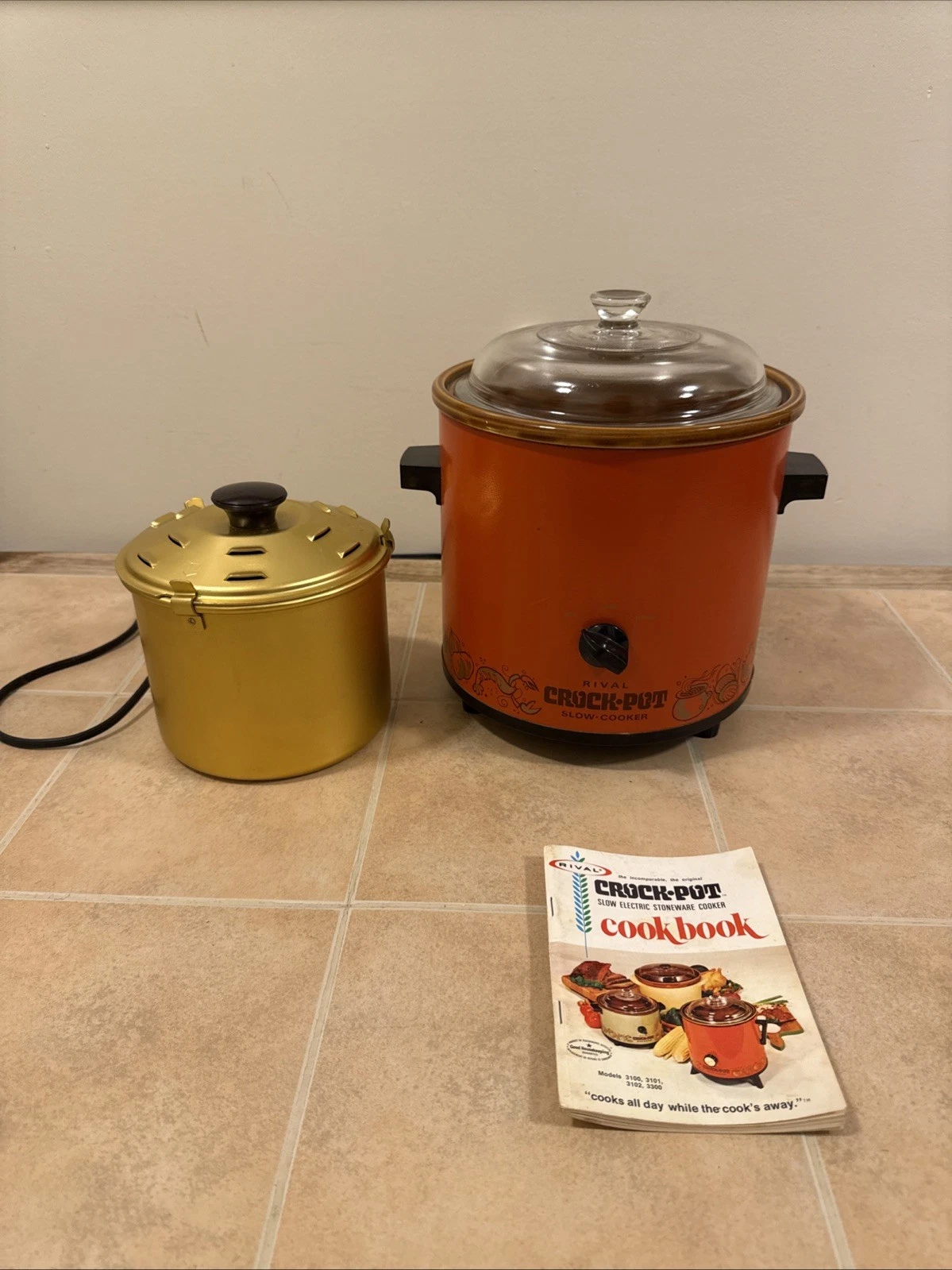Vtg Rival Crock Pot 3.5 Quart Slow Cooker Red Flame Orange Model 3100/2 Tested