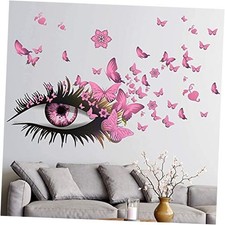 Creative Beautiful Girl Eyes Wall Sticker Flying Butterfly Wall Decals, Pink