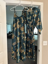 Vintage Cinema Etoile Lingerie Robe And Nightgown Set Small/medium Green Gold