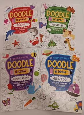 4PC Step by Step Doodle & Draw Activity Books(Garden, Animals, Transport, Ocean)
