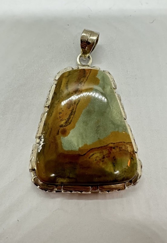 Unique VNT NOS Sterling Silver Handcrafted Rainforest Jasper Pendant Heavy 27g