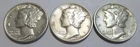 1938 1939-D XF Bonus 1942 VF Mercury Dime Condition Natural Toning Free Shipping