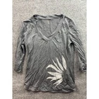 Icebreaker V-Neck Top Women M Gray Merino Wool 150 Graphic Long Sleeve Shirt