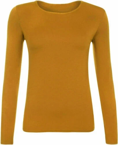 Womens Ladies Long Sleeve Stretch Plain Scoop Neck T Shirt Top assorted 8-26 - Picture 23 of 33