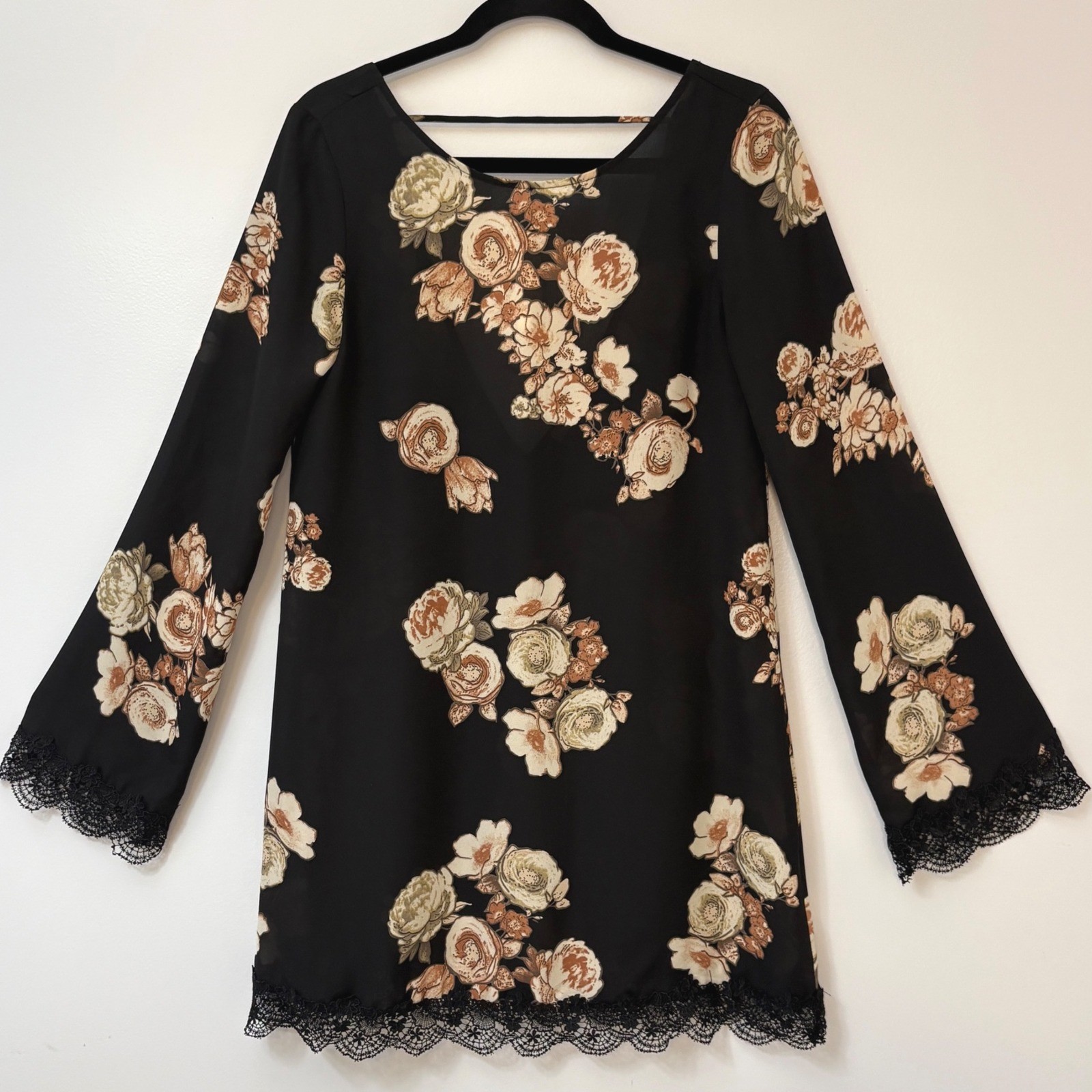 Forever 21 Sz S Black Floral Lace Trim Mini Dress/ Tunic