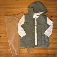 NWOT 3 Piece Tommy Bahamas Boys Coat/Shirt/Jogger 12-18 Mo Tan Green White