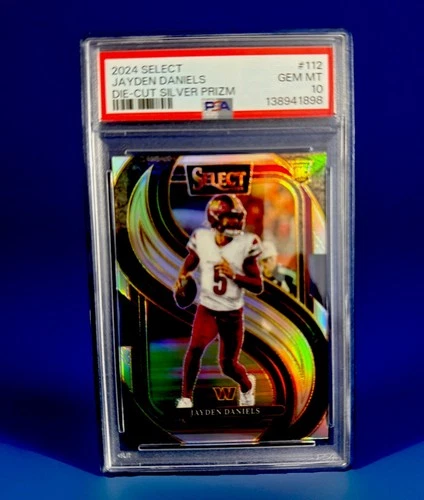 JAYDEN DANIELS - 2024 SELECT #112 DIE-CUT SILVER PRIZM - COMMANDERS RC - PSA 10!