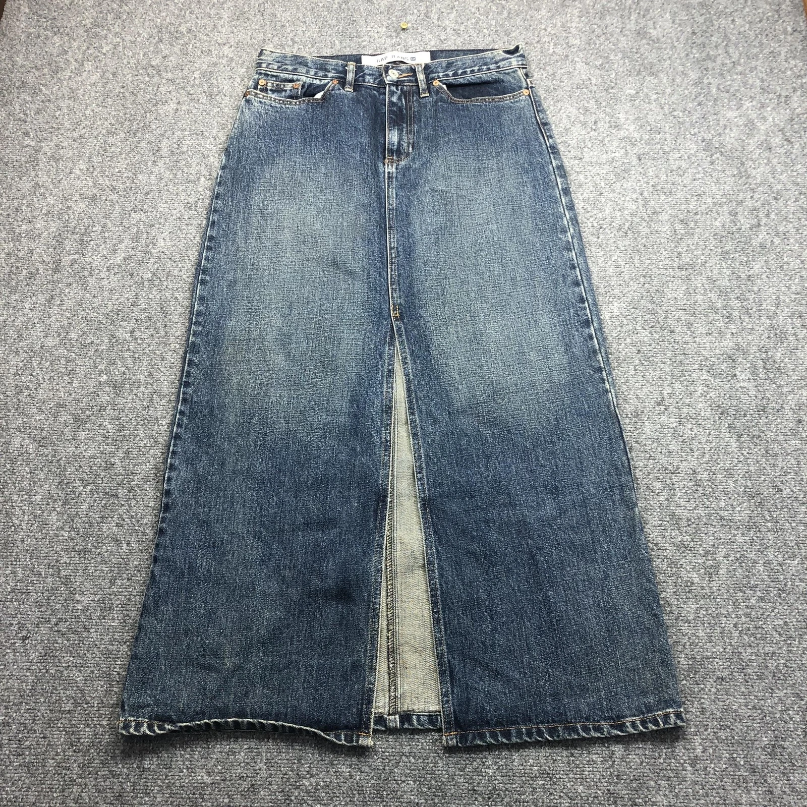 Gap Skirt Womens 6 Blue Denim Maxi Front Slit 5 Pocket Casual A-Line Long