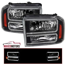 Black Fits 2005-2007 Ford F250 F350 F450 SuperDuty LED Tube Lamps Headlights L+R