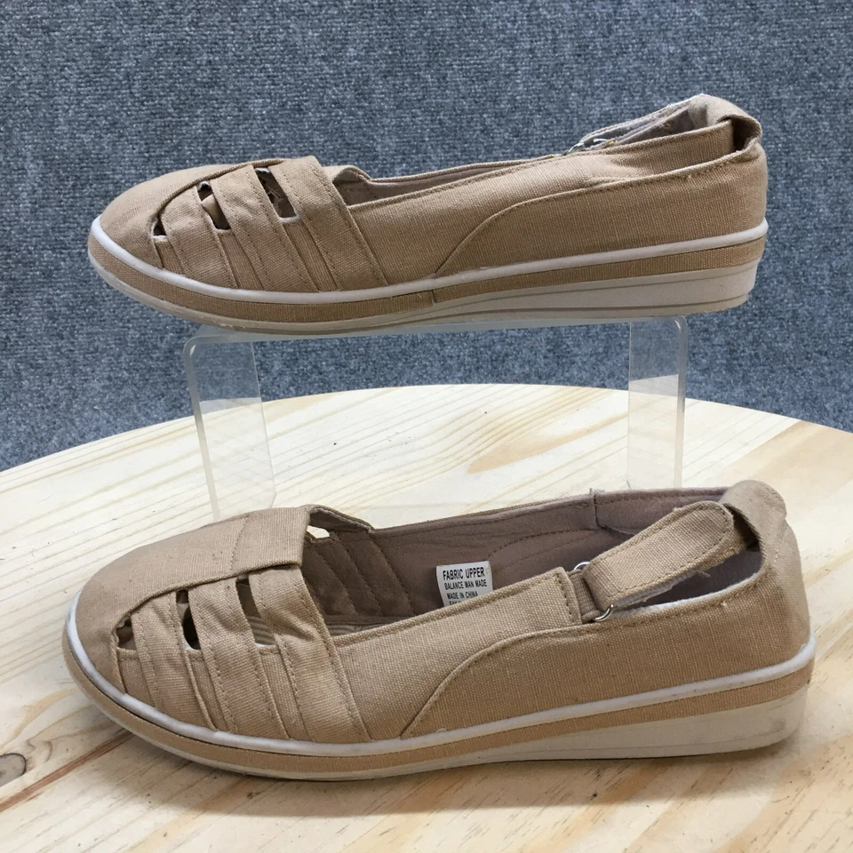 Zapatos deportivos Classique para mujer 6,5 W mocasines sin cordones beige tela comodidad bajos Foto 2 de 4