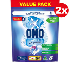 OMO Triple Active 3 In 1 Laundry Capsules Detergent Stain Remover 100 Bulk Pack