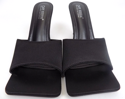 NEW! CAPE ROBBIN Women's Four Square Heels Evening Sandals Size 9.0 Black Satin - Picture 8 of 12