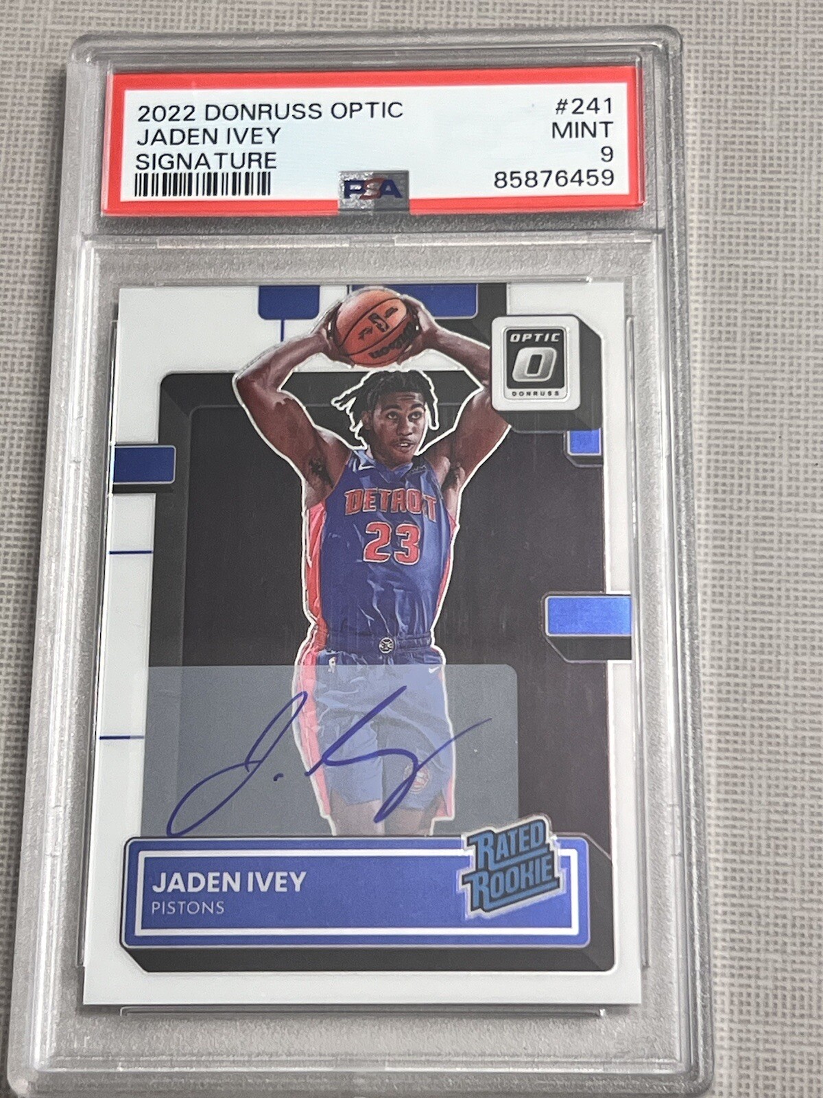 2022-23 Donruss Optic Jaden Ivey PSA mint 9 #241 Rated Rookie autograph