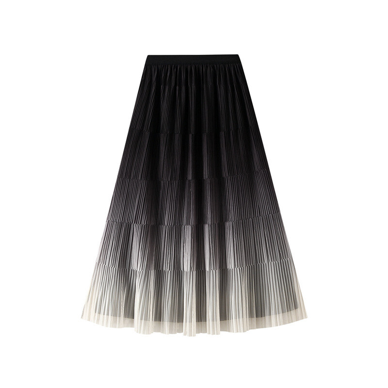 Reversible gradient pleated midi skirt for women with stylish half-length design-image