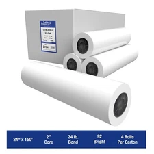 Alliance Wide Format Paper 24� x 150' CAD Bond 92 Bright 24lb. 4 Rolls w/2" Core