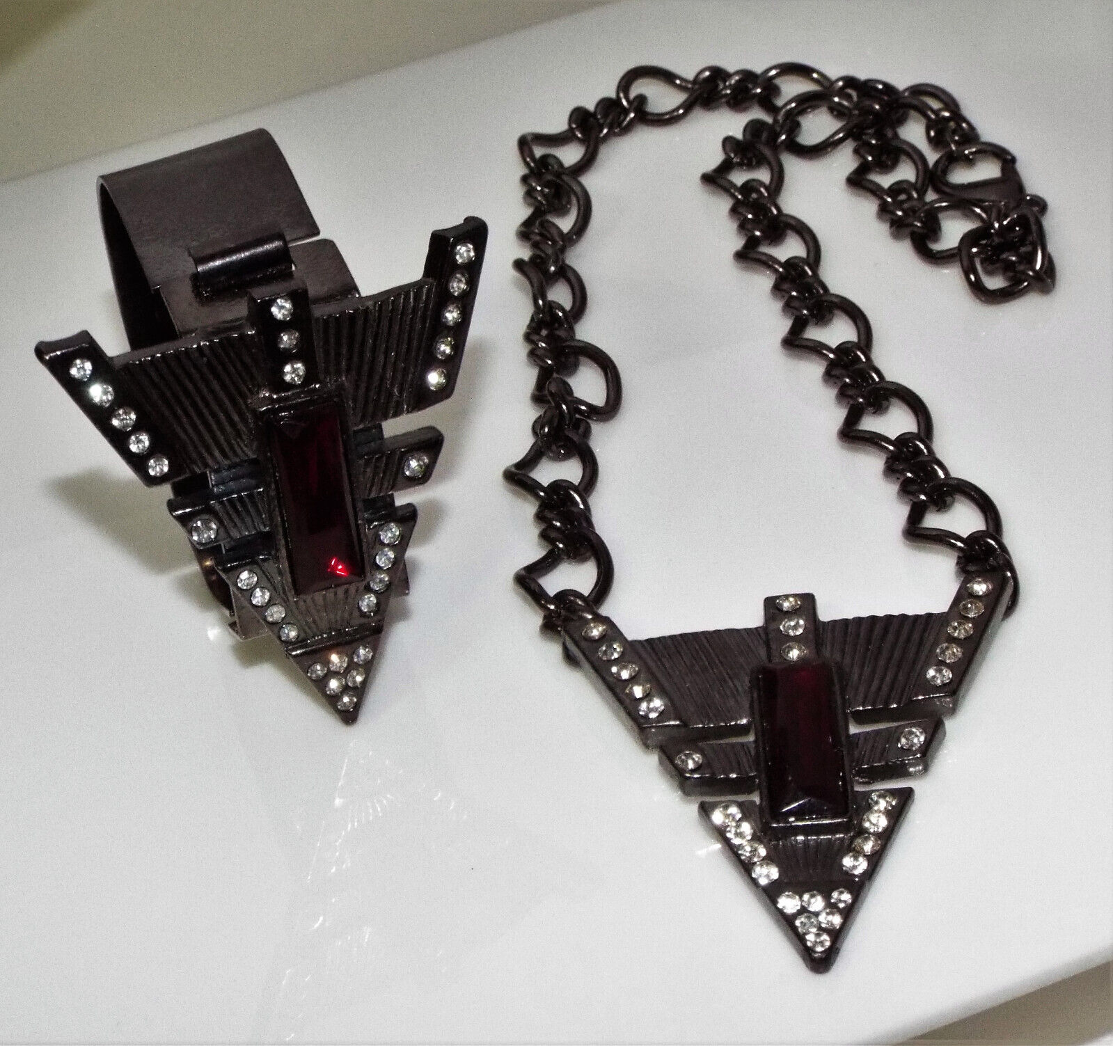 Vintage 1980's Rhinestone necklace Bracelet SET A… - image 5