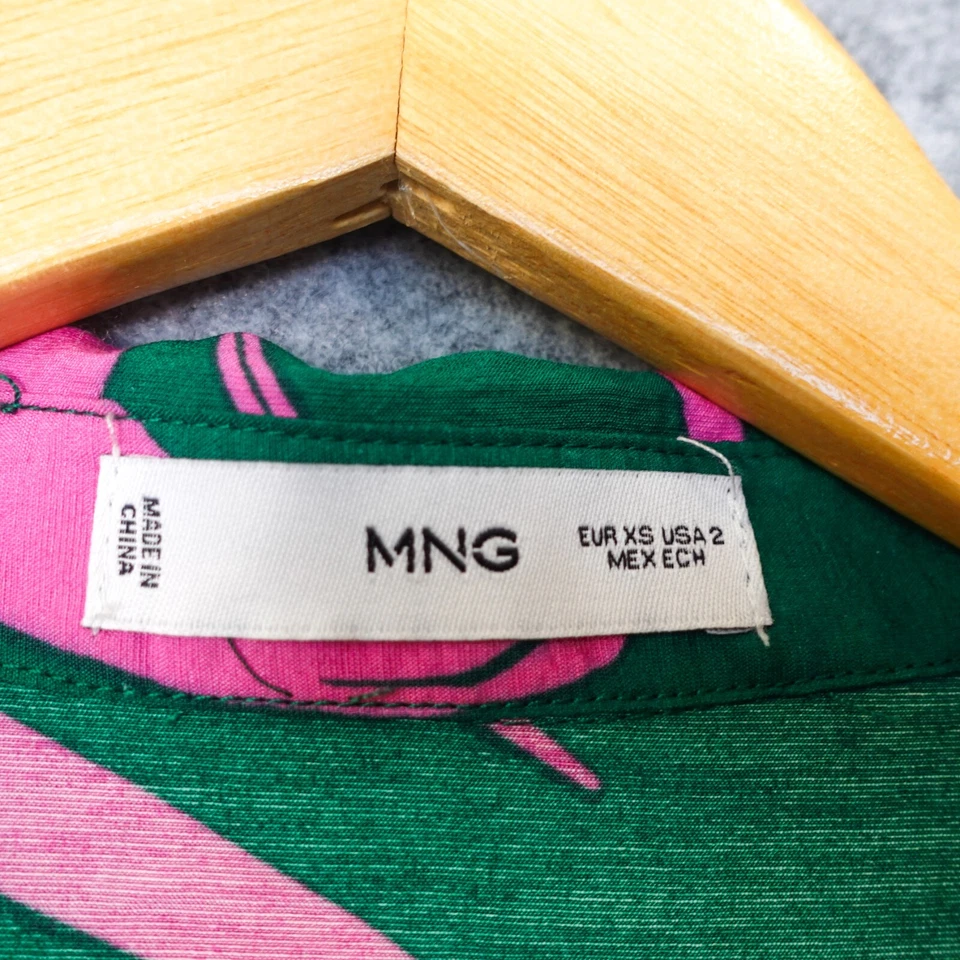 Vestido Tropical Mango XS Verde Tropical Mini Camisa Nudo Frontal Suave Niña Vacaciones Foto 3 de 4