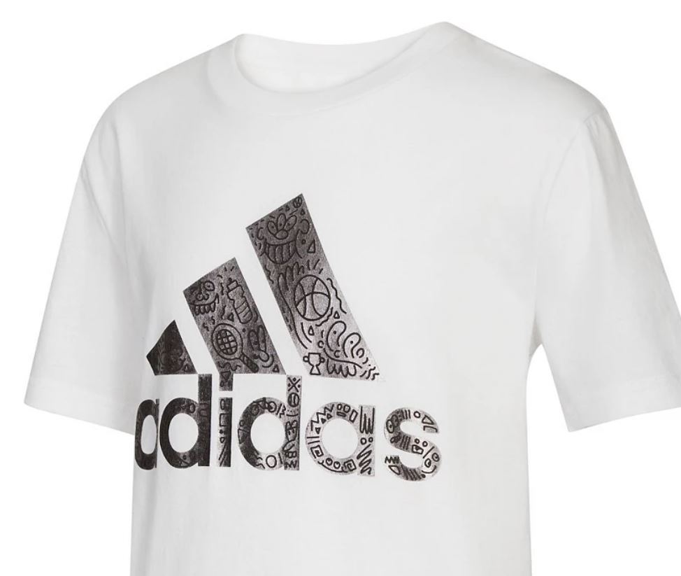 Adidas Boys White T-Shirt Short Sleeve Crew Doodle Dude Adidas