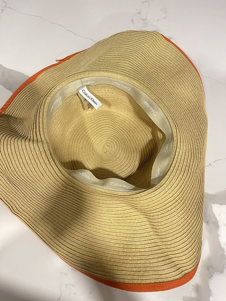 Calvin Klein taupe and cream wide brimmed hat Calvin Klein Wide Brim Floppy Sun Hat Beige Orange Women main image 2