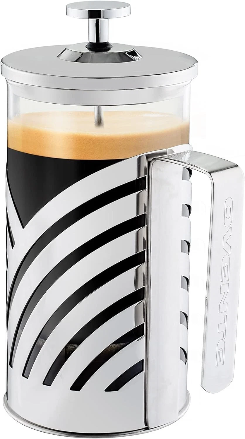Ovente French Press 12 Ounce Coffee & Tea Maker Borosilicate Glass Silver FSD12P