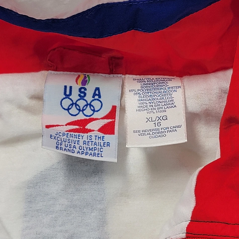 Chaqueta Olímpica De Colección EE. UU. Roja Blanca Azul Cremallera Completa Nylon Talla 16XL JCpennys Foto 3 de 4