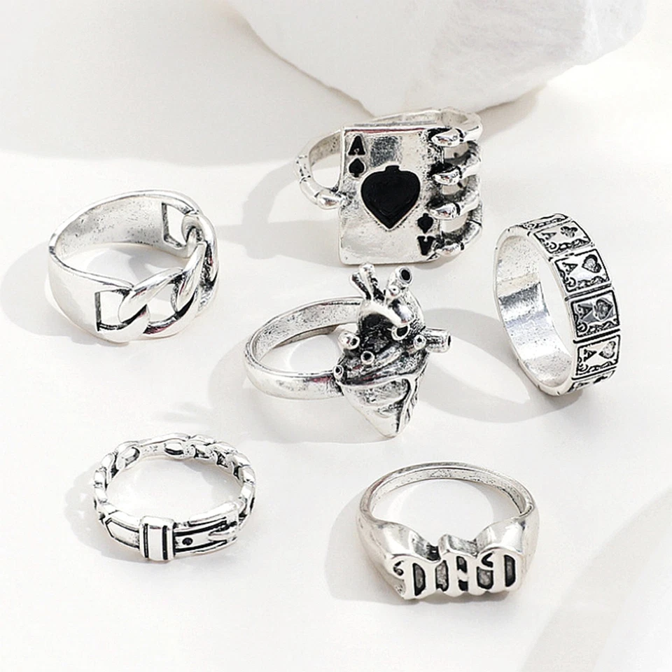 Venta al por mayor 30 Conjunto de Anillos Vintage Punk Diseño Mixto Mujeres Dije Plateado Lote de Regalo Foto 4 de 4