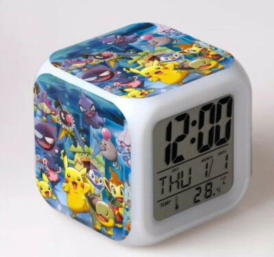 Pokemon Led Alarm Clock 7 Colors Interchangeable Thermometer Function 