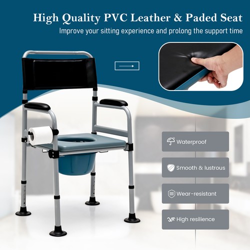 4-in-1 Bedside Commode Folding Toilet Chair Shower Chair Mobile Toilet Chair - Picture 8 of 10