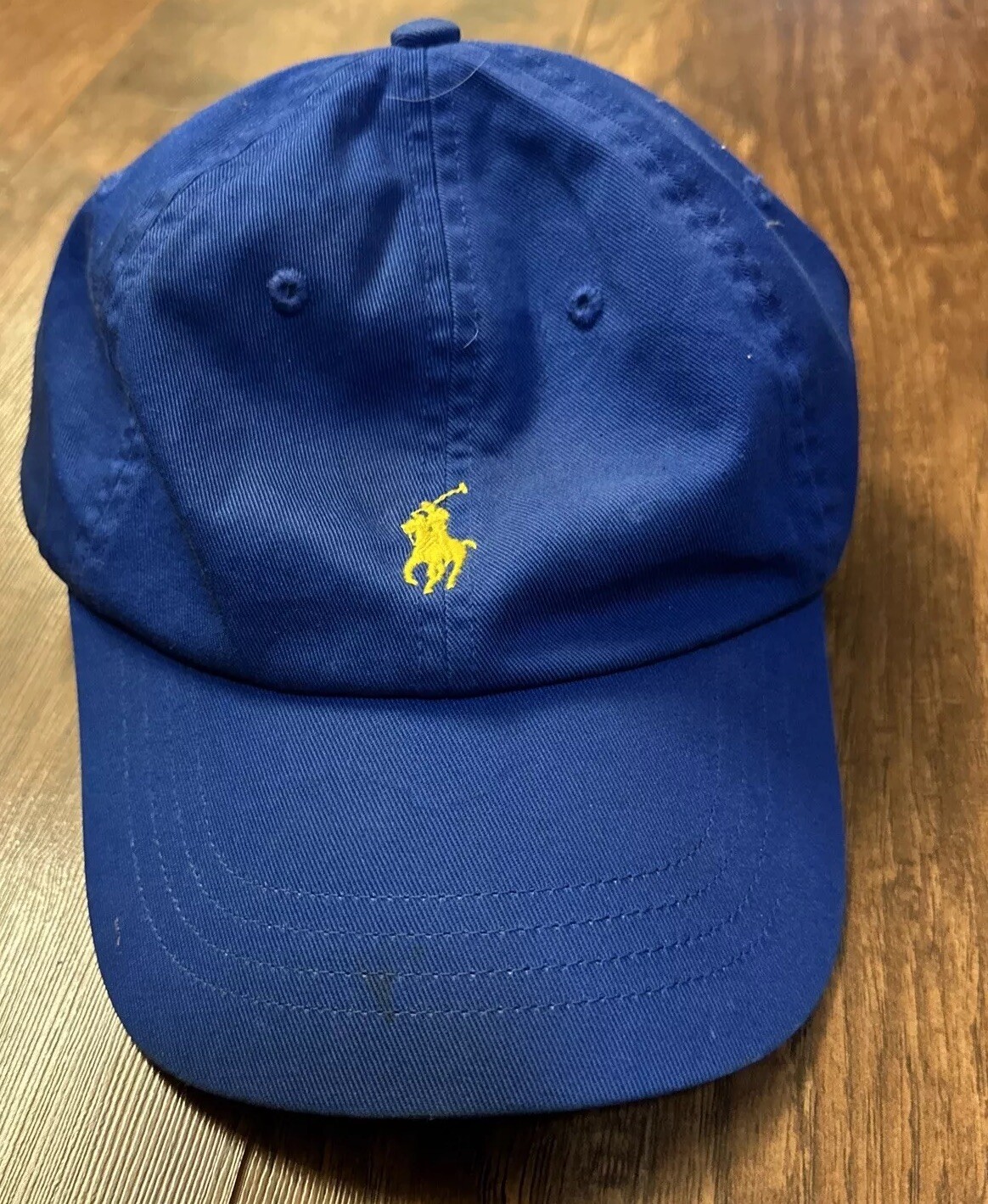 Ralph Lauren Polo Cappello Berretto Uomo Blu Cinturino Schiena Giallo Pony Logo Casual Golf