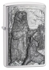 Zippo Windproof Chrome Bear vs. Wolf Emblem Lighter, 29636, New In Box