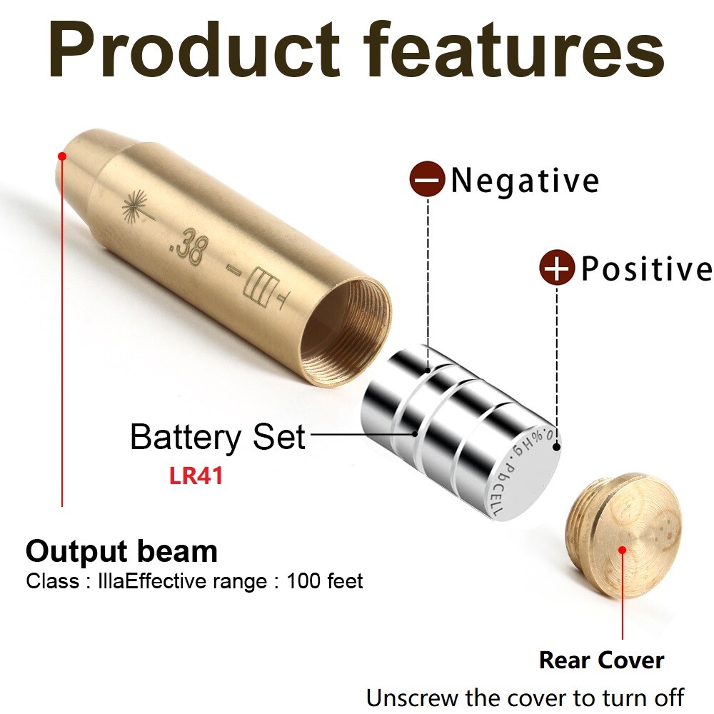 Red Laser Boresight CAL 9MM/223/308/.45Clot/.45ACP/300WIN