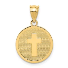 14k Yellow Gold Reversible Cross and GOD BLESS Charm Pendant 1.3g Mother Gift
