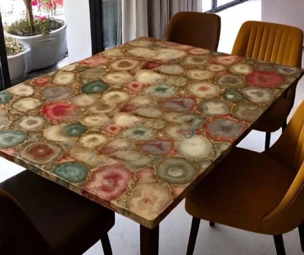 Mixed Color Agate Coffee Table – Natural Gemstone Top, Luxury Crystal Accent art - Image 2 of 4