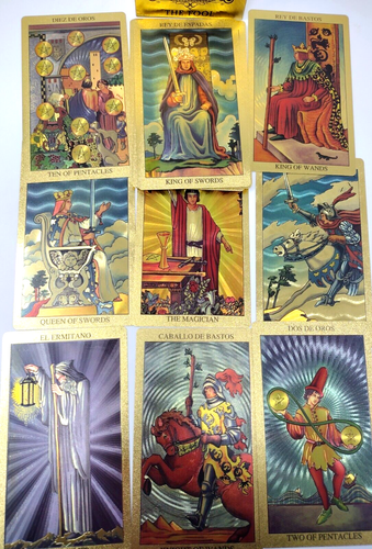 Gold Foil Tarot Deck 78 Prophecy Cards English Spanish Psychic Beginner USA Open - Picture 5 of 7