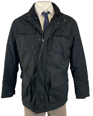 THOMAS NASH MANTEL JACKE MEDIUM SCHWARZ wattiert durchgehender Reißverschluss Knopfleiste Cordkragen