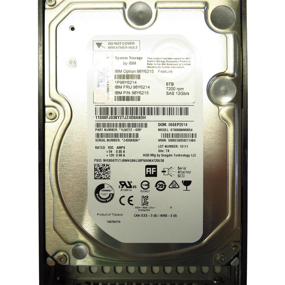 IBM 98Y6214 98Y6215 6TB 7.2K RPM 3.5" SAS 12Gbps LFF HDD Hard Drive - Image 3 of 4